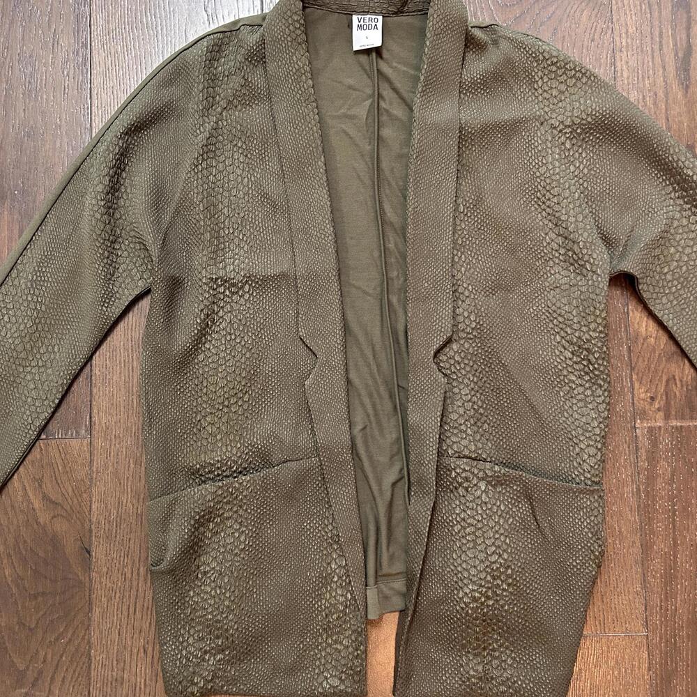 Vero Moda Embossed Croc Pattern Textured Cardigan Olive Green Sz Small